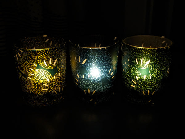 Fiesta Glass Tealight Candle Holder - Gold/Green/Blue 3-pack