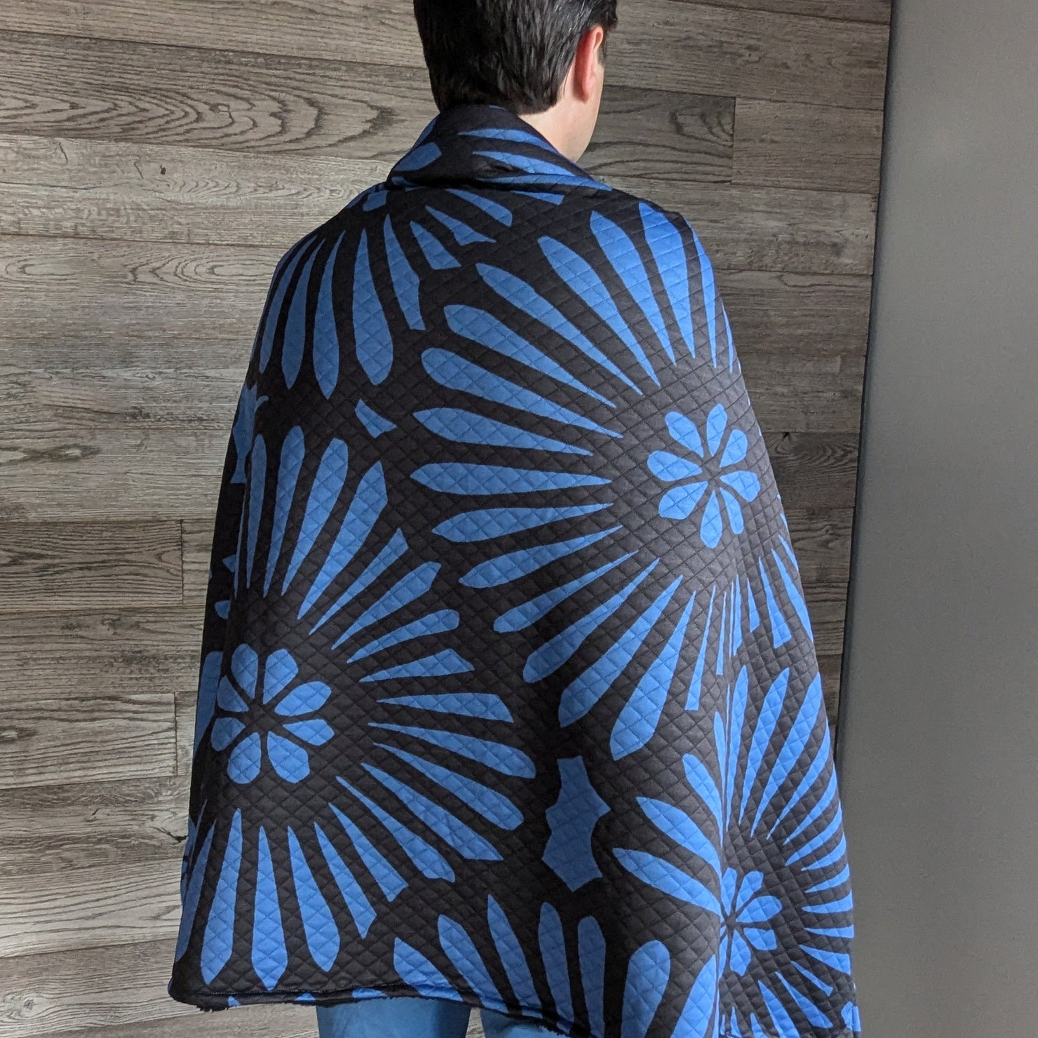 Batik Look Blue Quilted Throw Blanket (52" x 38")