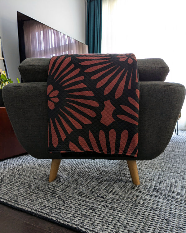 Batik Look Burnt Orange Quilted Throw Blanket