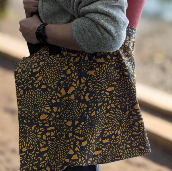 Harvest Dark Blue/Orange Flat Tote Bag