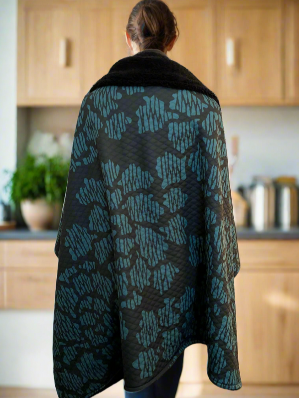 Modern Peony Teal Quilted Throw Blanket