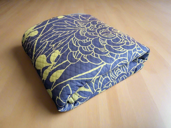 Chrysanthemums Dark Blue Quilted Throw Blanket