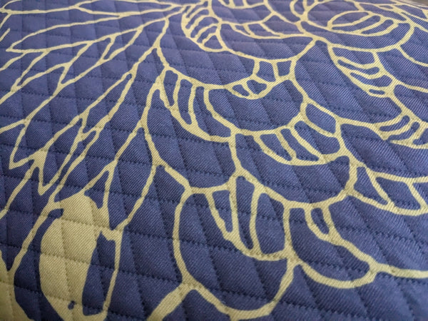 Chrysanthemums Dark Blue Quilted Throw Blanket