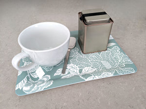 Deco Peony Tray - Green/White (10.5” x 8”)