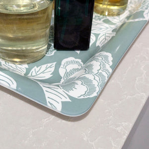 Deco Peony Tray - Green/White (10.5” x 8”)
