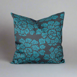 Modern Peony Throw Pillow - Teal (Cotton Linen)