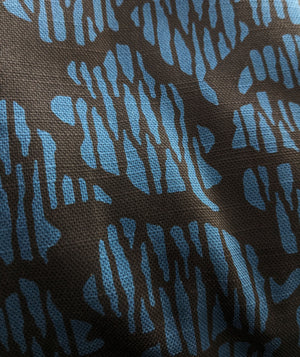 Modern Peony Throw Pillow - Blue/Black (Cotton Linen)