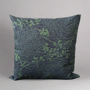 Chrysanthemums Throw Pillow - Green/Blue (Cotton Linen)