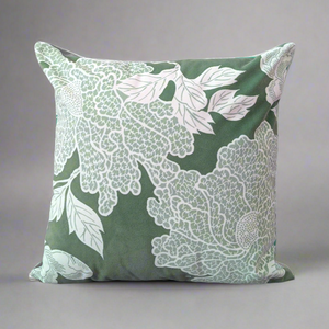 Deco Peony Throw Pillow - Green/Dark Green/White (Soft Velvet)