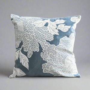 Deco Peony Throw Pillow - Blue/White (Soft Velvet)