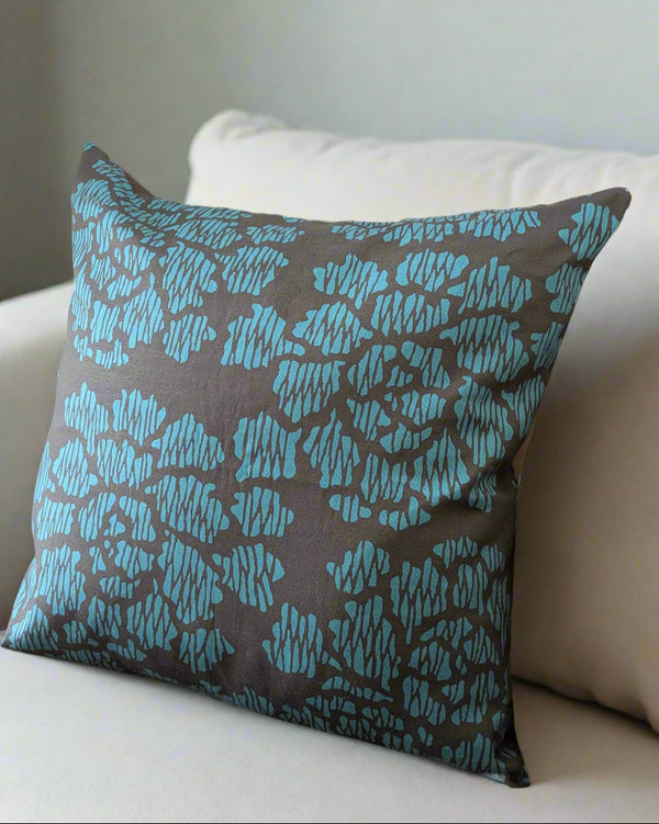 Modern Peony Throw Pillow - Teal (Cotton Linen)