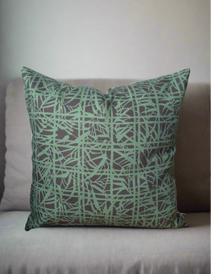 Bamboo Grid Throw Pillow - Green/Black (Cotton-Linen)