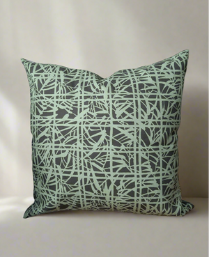 Bamboo Grid Throw Pillow - Light Green/Green (Cotton-Linen)