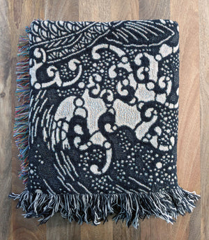 Jacquard Woven Blanket - Koi (Dark Blue/White)