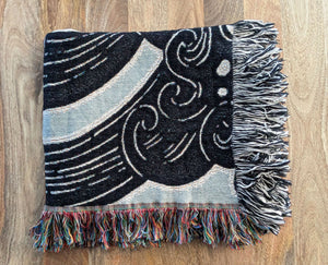 Jacquard Woven Blanket - Waves (Dark Blue/Light Blue/White)