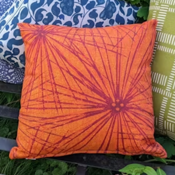 Burst Orange Cotton Linen Throw Pillow