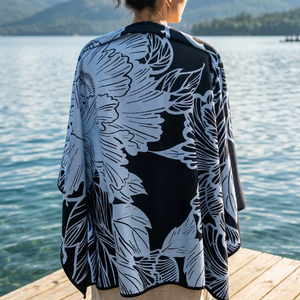 Peony Pair Towel - Light Blue/Black