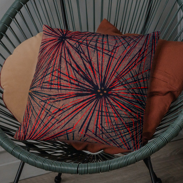 Cotton Linen Throw Pillow - Burst Red