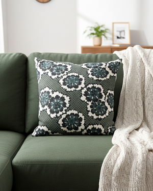 On the Dot Throw Pillow - Teal/Green (Cotton-Linen)