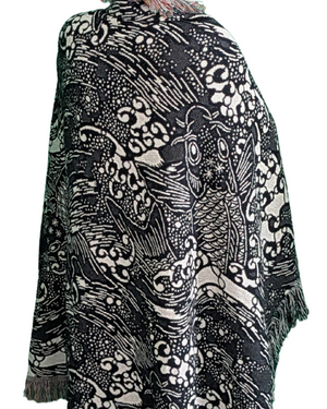 Jacquard Woven Blanket - Koi (Dark Blue/White)