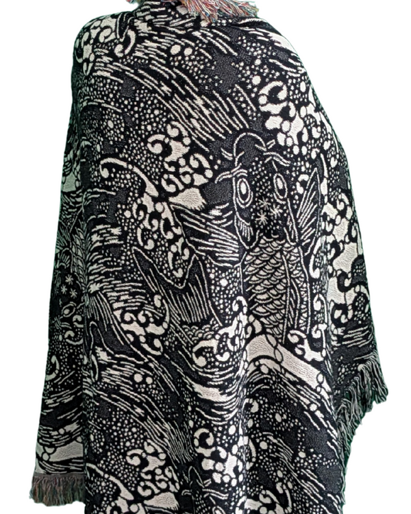 Jacquard Woven Blanket - Koi (Dark Blue/White)