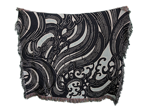 Jacquard Woven Blanket - Waves (Dark Blue/Light Blue/White)